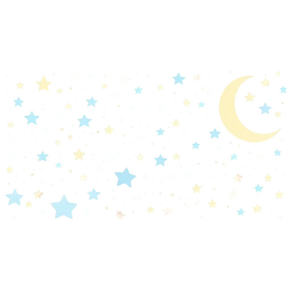 Create a magical night sky with smiling stars and a sleeping moon in soft, calming colors