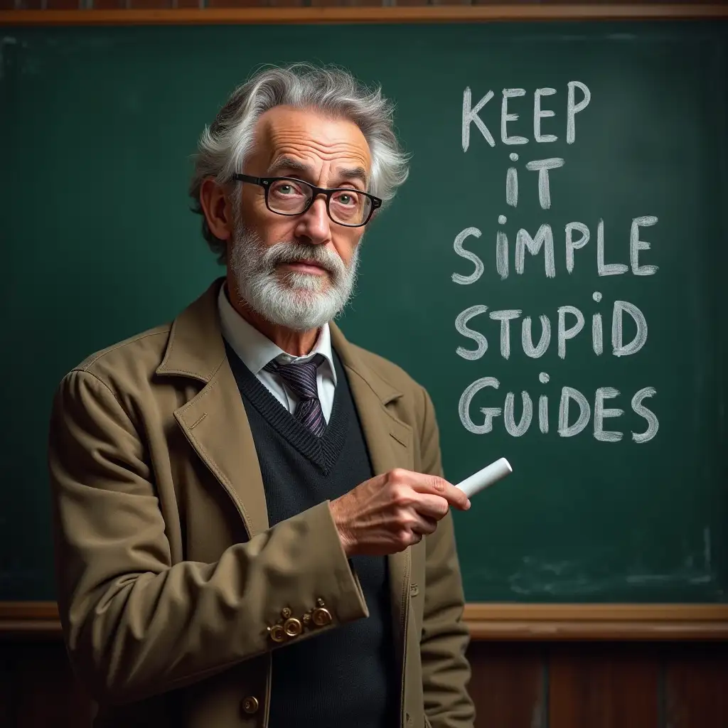 Intelligent Elderly Professor with Chalkboard