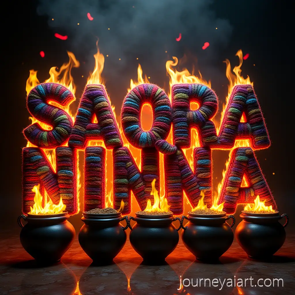 3D-Letters-SAQRA-NINA-Wrapped-in-Vibrant-Andean-Textiles-with-Flames-and-Smoke
