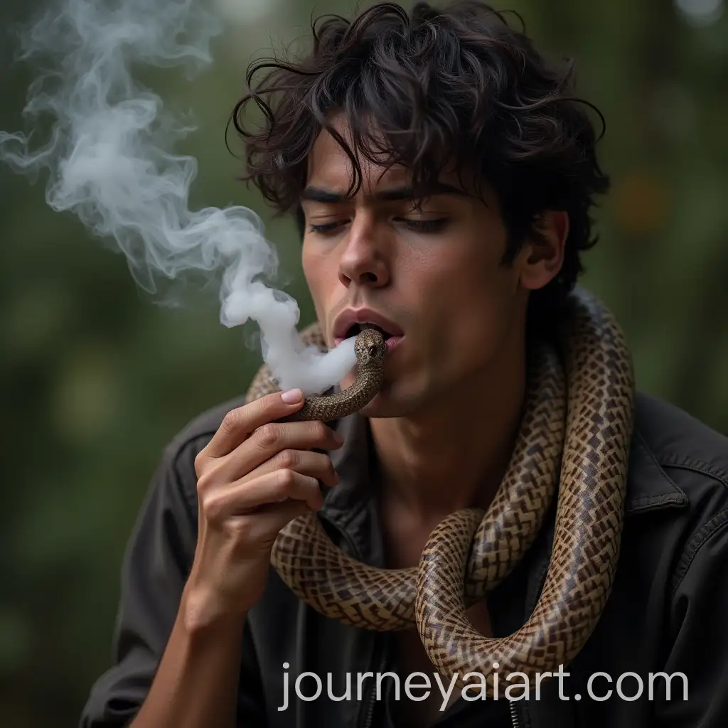 AI-Image-ExpansionMan-Smoking-Snakes-in-Surreal-Scene