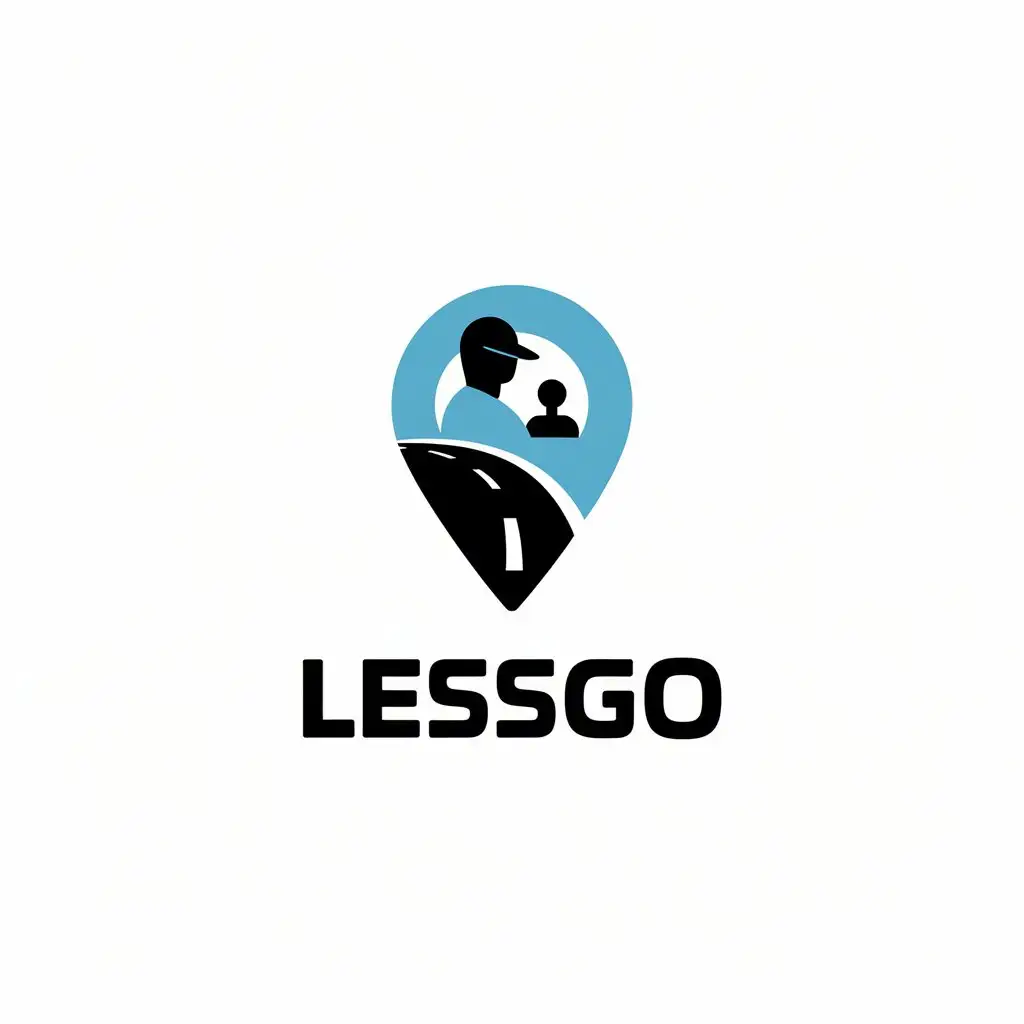 LOGO Design for LessGo Light Blue Location Marker Road Car with Driver and Passenger in Travel Industry Theme