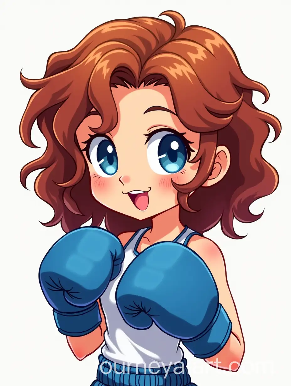 Cartoon-Girl-Boxer-with-Curly-ReddishBrown-Hair-and-Blue-Gloves