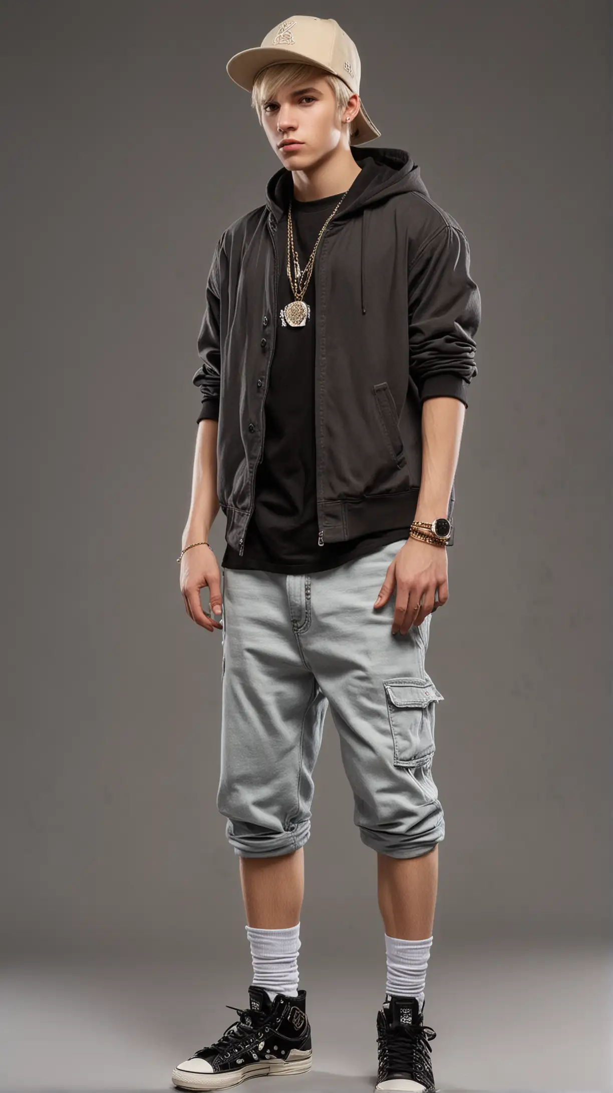 Androgynous Male in HipHop Cap with Short Ash Blond Hair