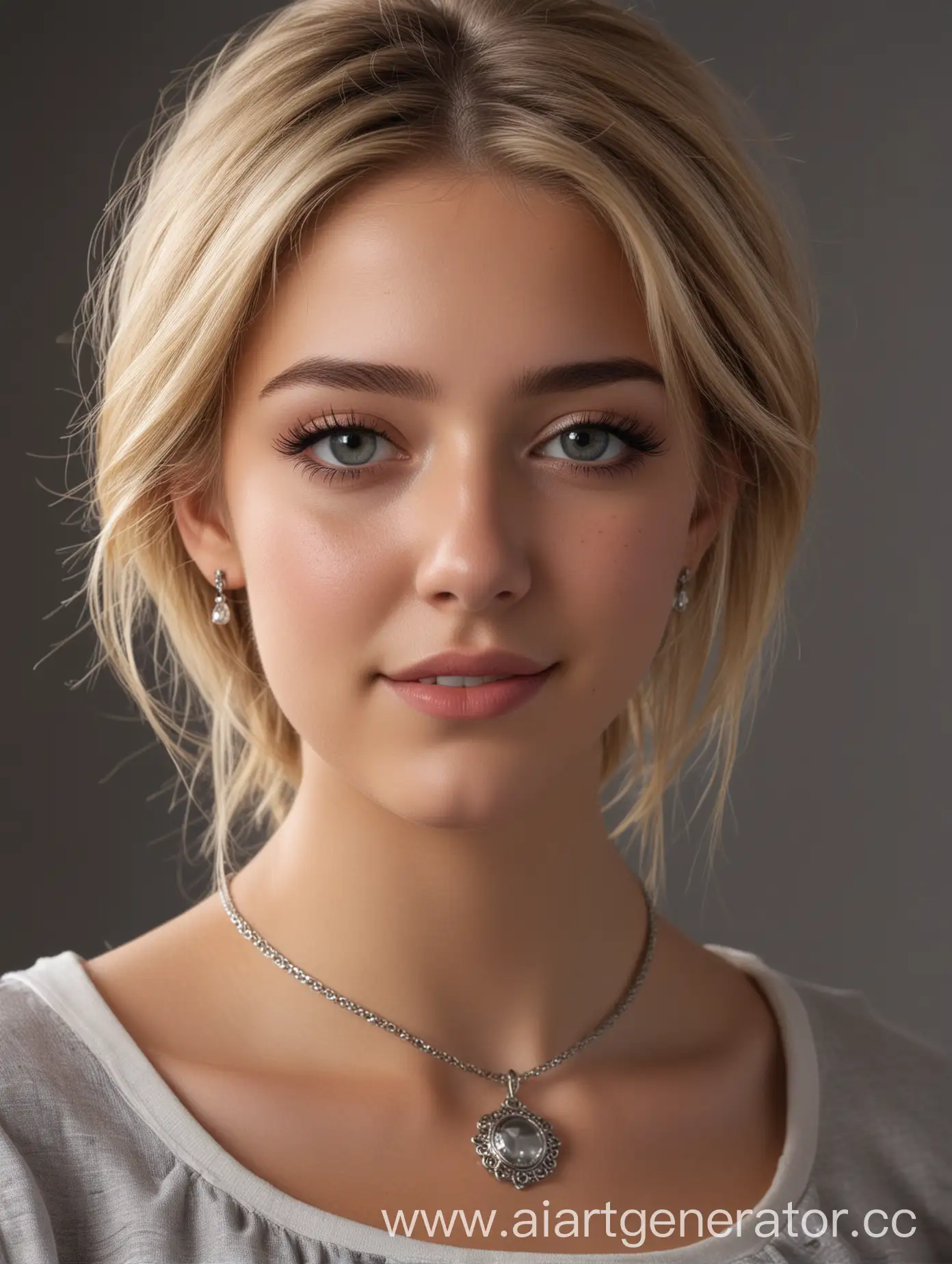 Playful-Young-Woman-in-School-Dress-with-Neck-Pendant-and-Arm-Rings