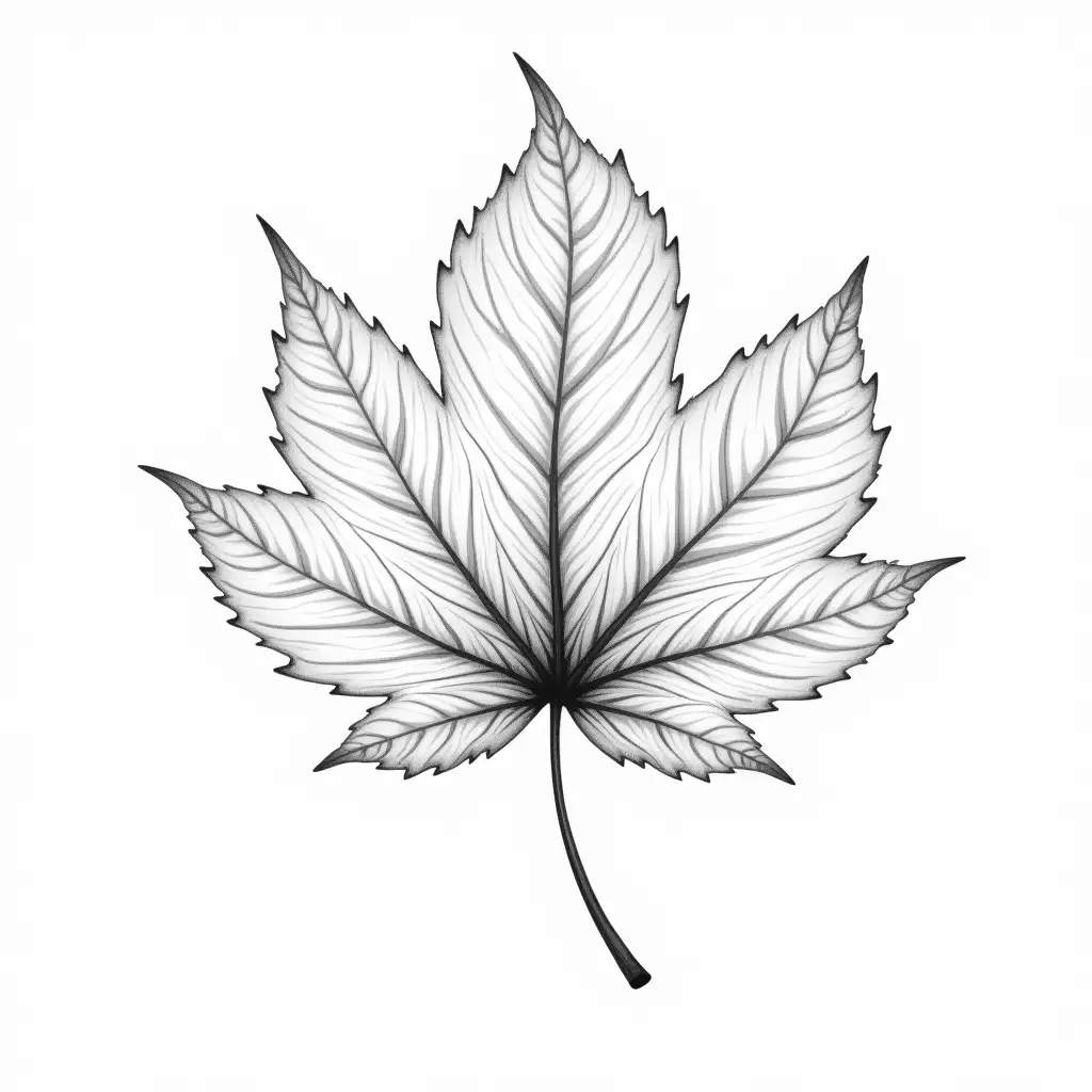 Realistic-Detailed-Black-and-White-Line-Art-of-a-Leaf