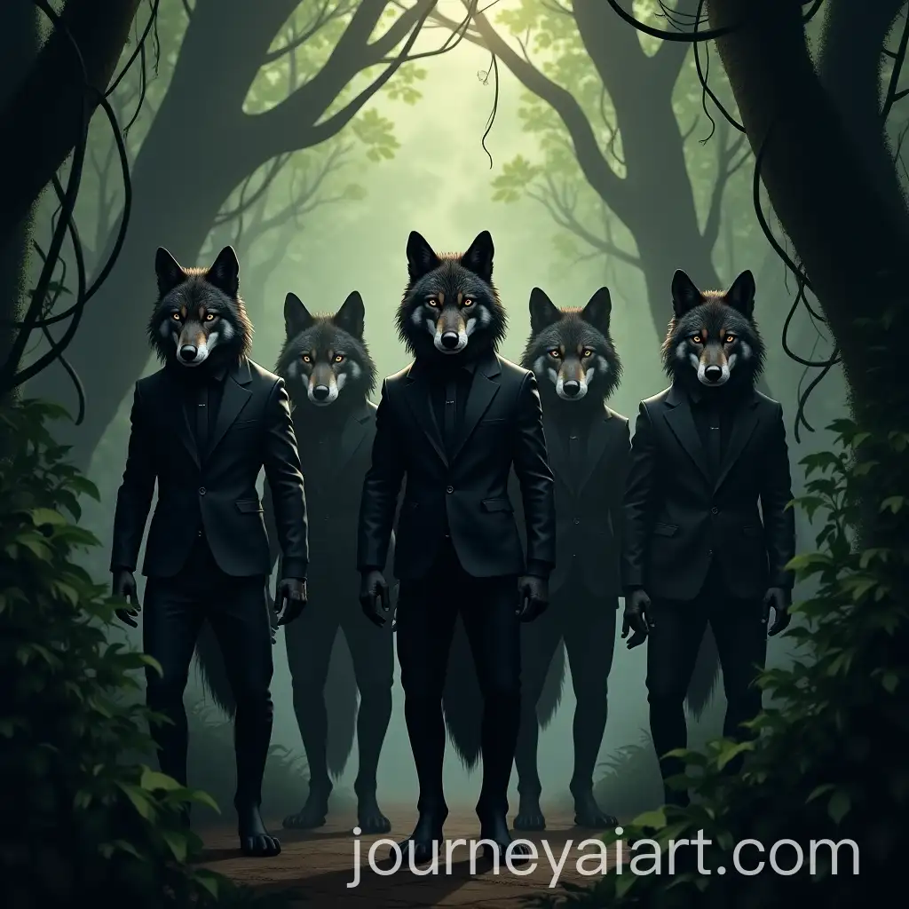 Sleek-Black-Suit-Wolves-in-Dense-Jungle-Setting
