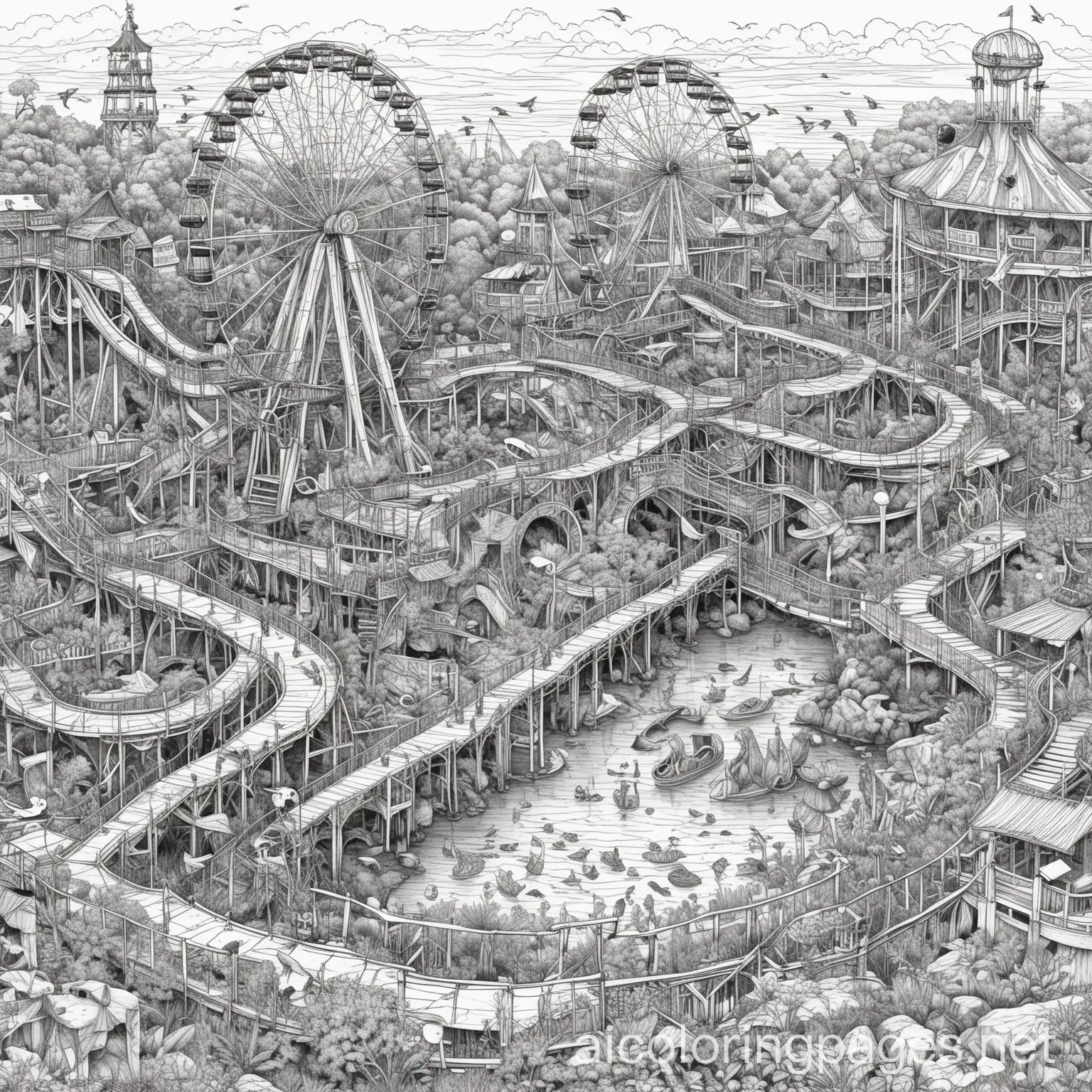 Detailed-Underwater-Ruined-Amusement-Park-Coloring-Page