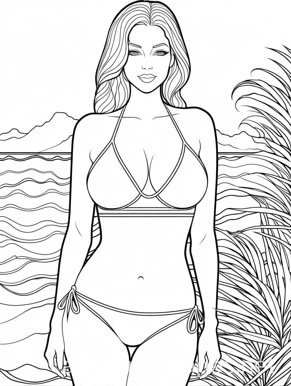 Attractive-Woman-in-Swim-Suit-Coloring-Page-Line-Art