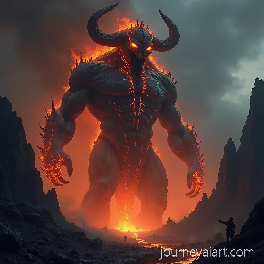 Molten-Lava-Giant-OverlookingAI-Image-Prompt-Expansion-Volcanic-Village-Battle-Arena