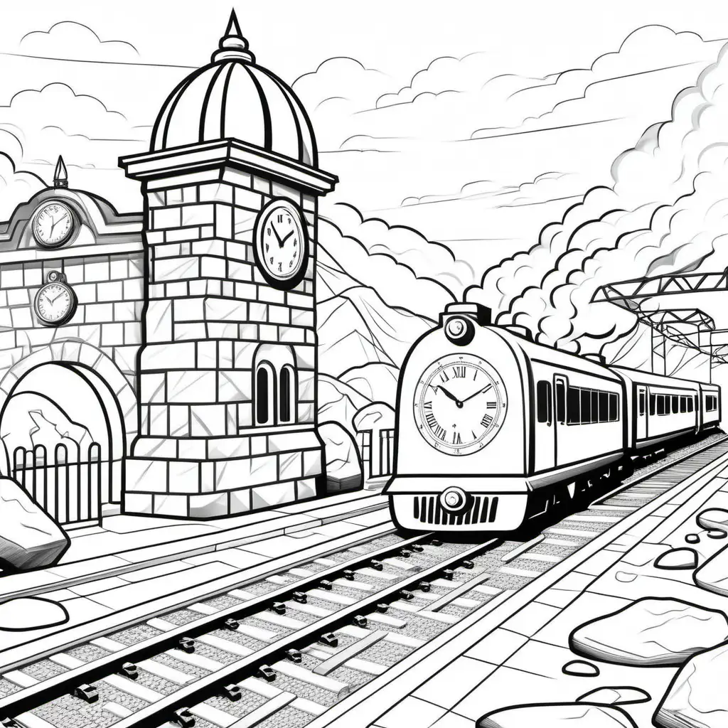 Animated Stone Train Station Coloring Page