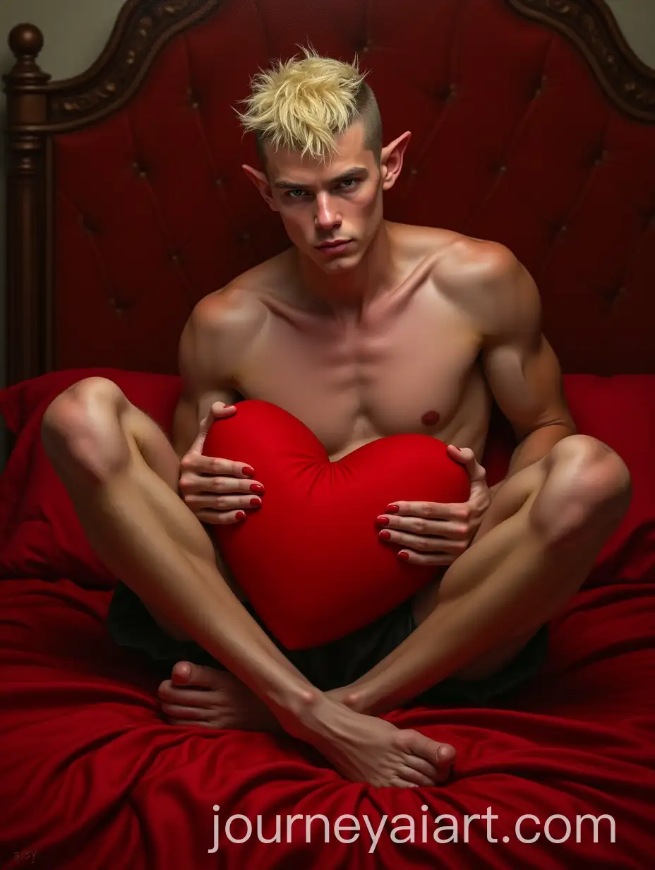 Handsome-Elf-with-Blonde-Mohawk-on-Velvet-Bed-Valentines-Day-Theme
