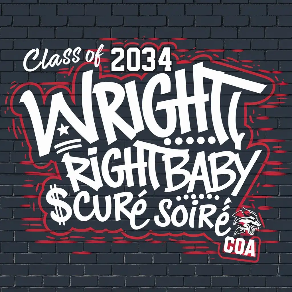 LOGO Design for Class of 2034 Wright Right Baby Urban Street Art Graffiti with Vibrant Red Highlights