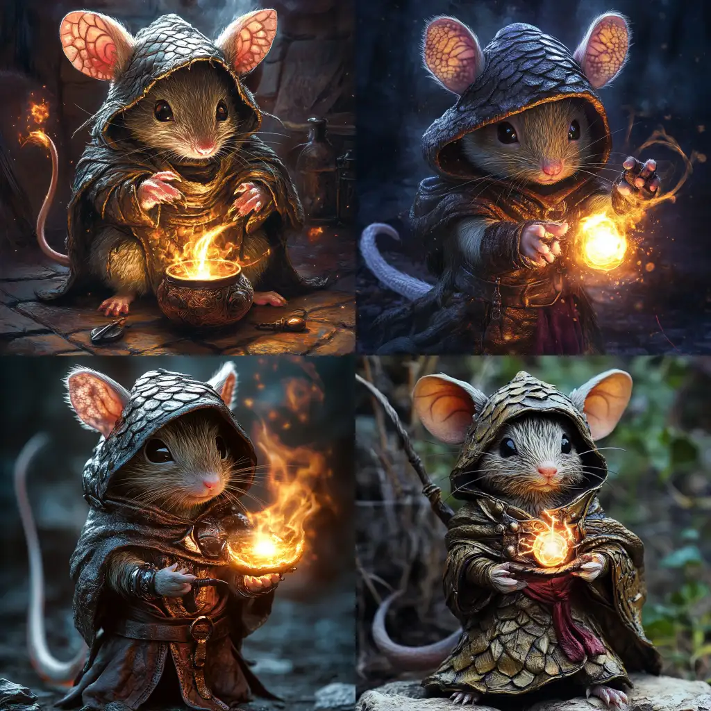 Hooded-Wild-Magic-Sorcerer-Mouse-with-Dragon-Scales-Preparing-to-Cast-a-Spell