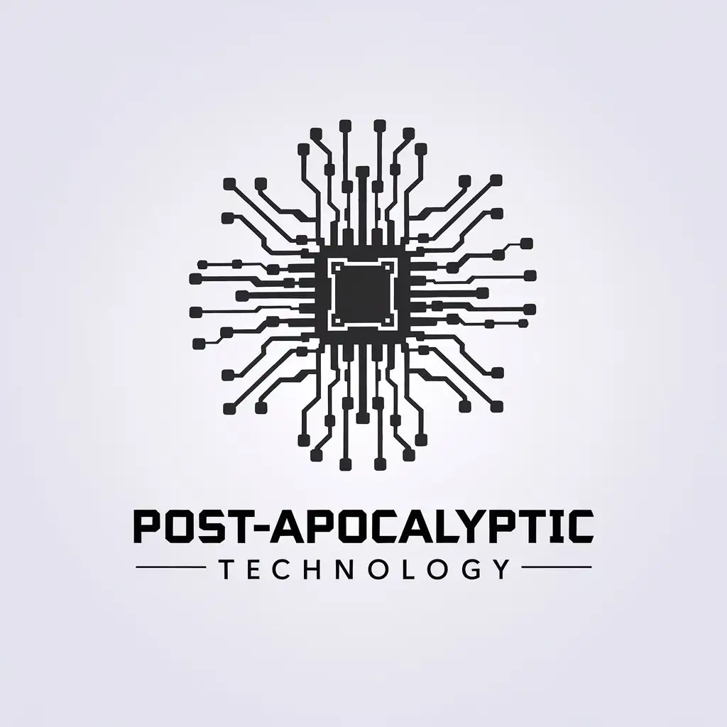 a vector logo design,with the text "post-apocalyptic technology", main symbol:Pixels, minimalistic, futuristic,Minimalistic,be used in Technology industry,clear background