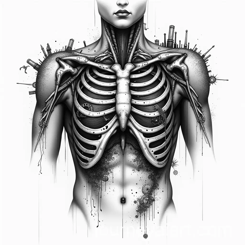 Intricate-Industrial-Biomechanical-Tattoo-withAI-Art-Prompt-Expansion-Battlefield-and-Cyberpunk-Elements