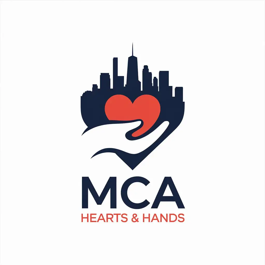 LOGO Design for MCA Hearts Hands Minimalistic Vector Logo Featuring NYC Skyline and Heart Symbol