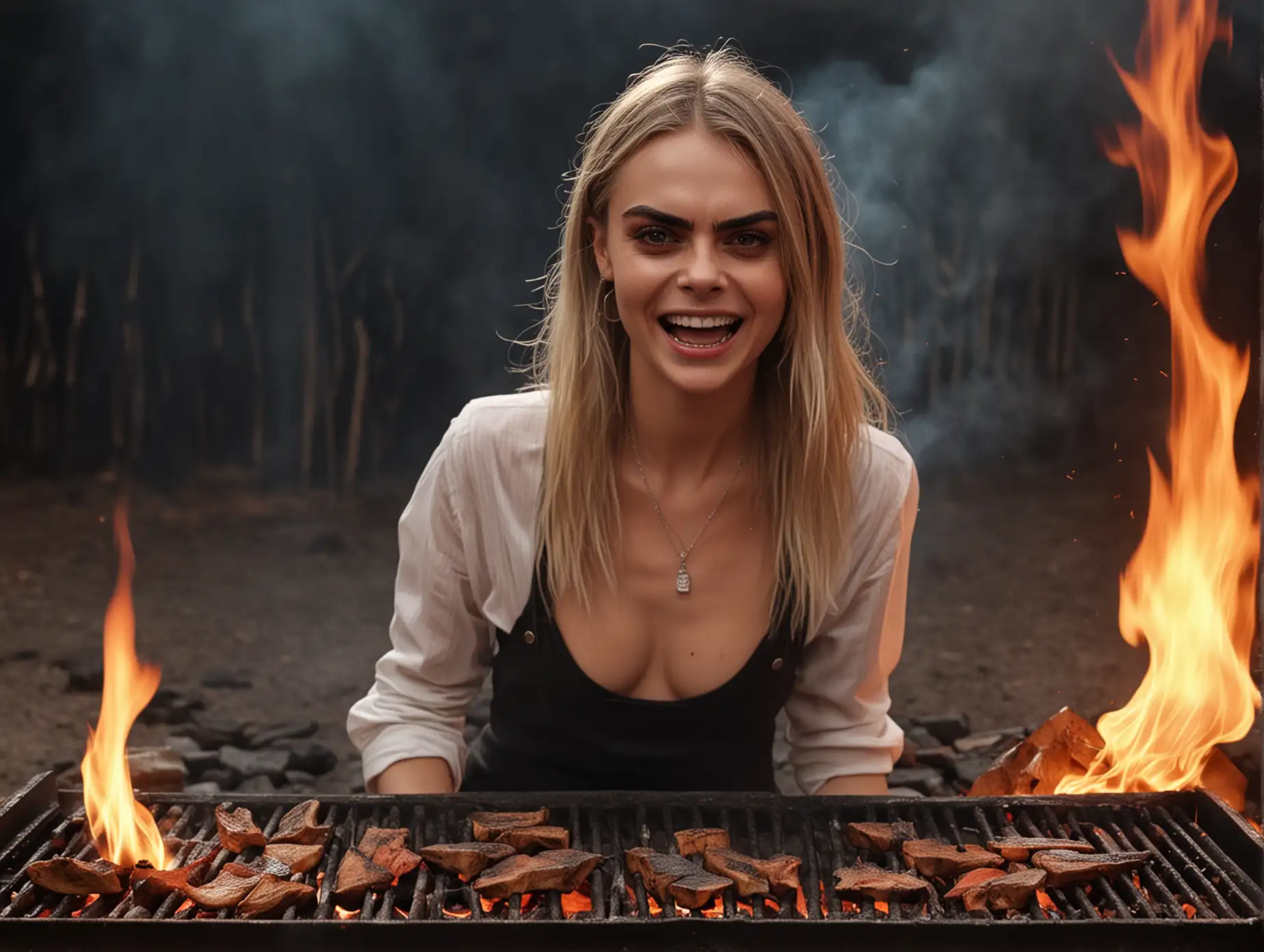 Cinematic-Portrait-of-Cara-Delevingne-Grilling-with-Intense-Flames