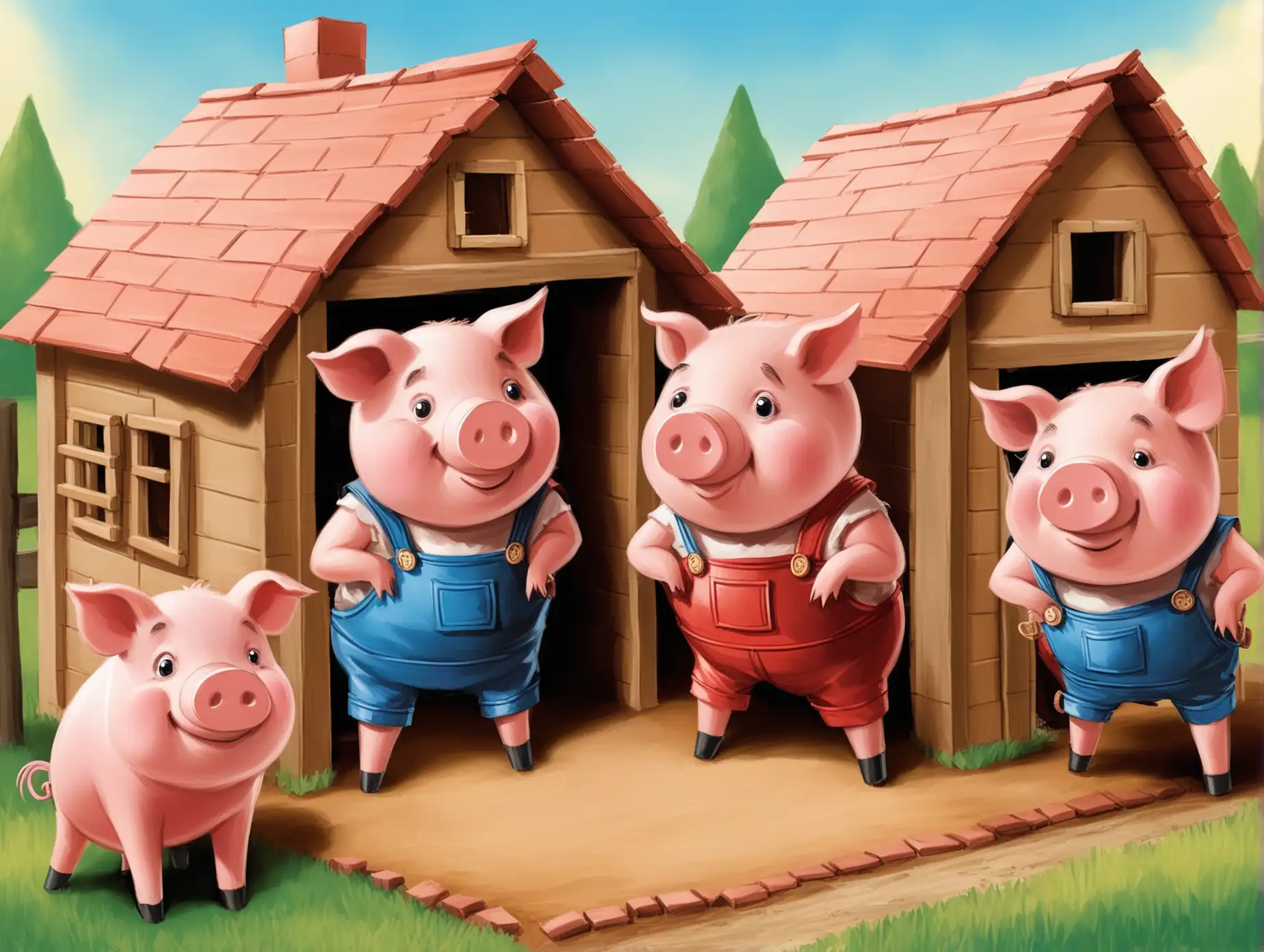 Three Little Pigs Building Their Own Houses