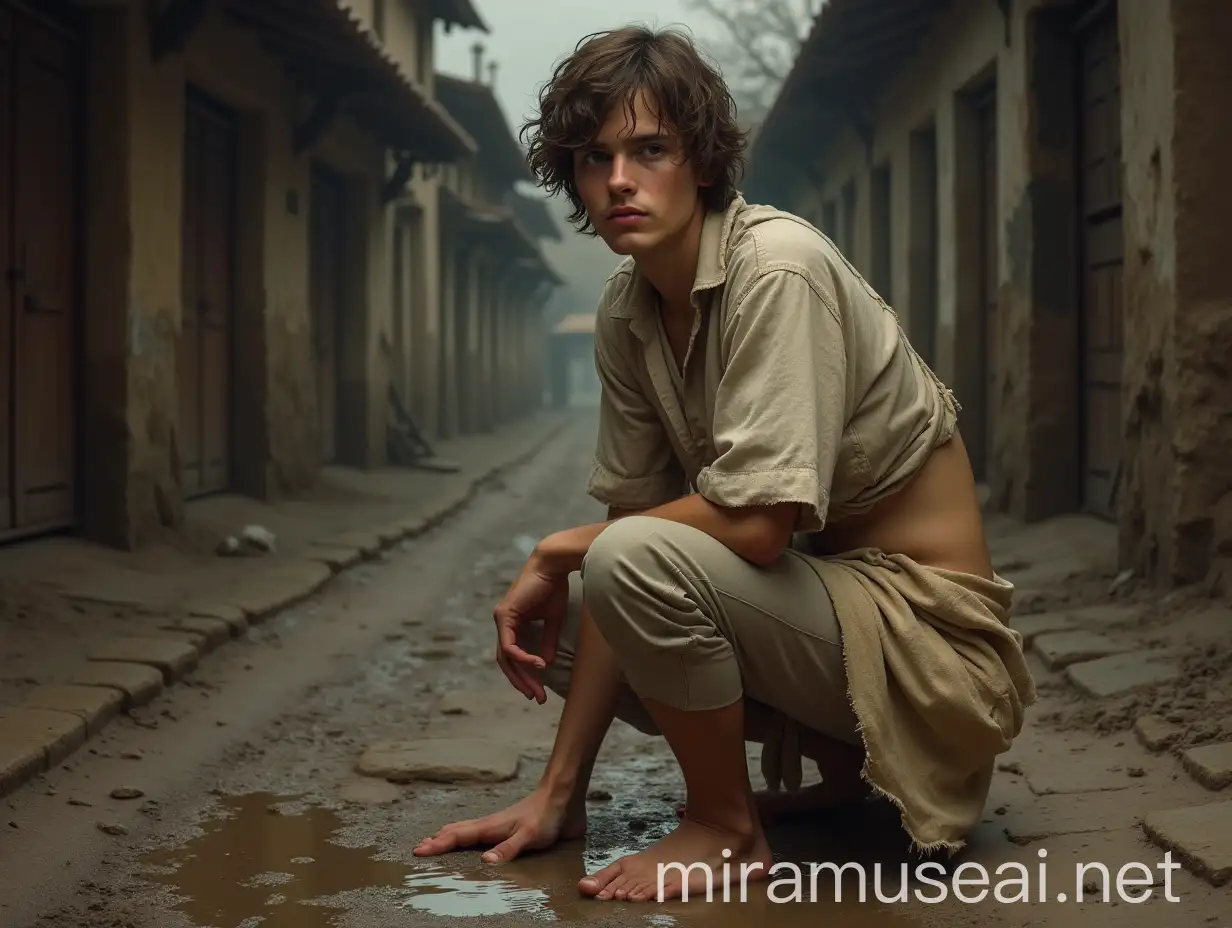 Portrait of a Handsome Young Beggar in Late 18th Century Style