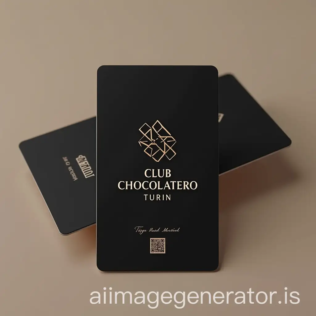 A sleek physical card of matte black color with the logo of the ‘Club Chocolatero Turin’ prominently displayed, along with the company Turin's logo. The card will have a unique membership ID and a QR code at the back for quick online profile access for members. Materials: Durable PVC plastic, similar to a credit card. Size: Standard credit card size (85.60 mm × 53.98 mm). Personalization: Each card will be personalized with the member's name. Control: Each card will have a unique membership ID linked to a centralized CRM system. This system will track earned, redeemed points, purchase history, and customer level. Transactions will be verified using the membership ID or QR code scan. Lost cards can be deactivated and replaced.