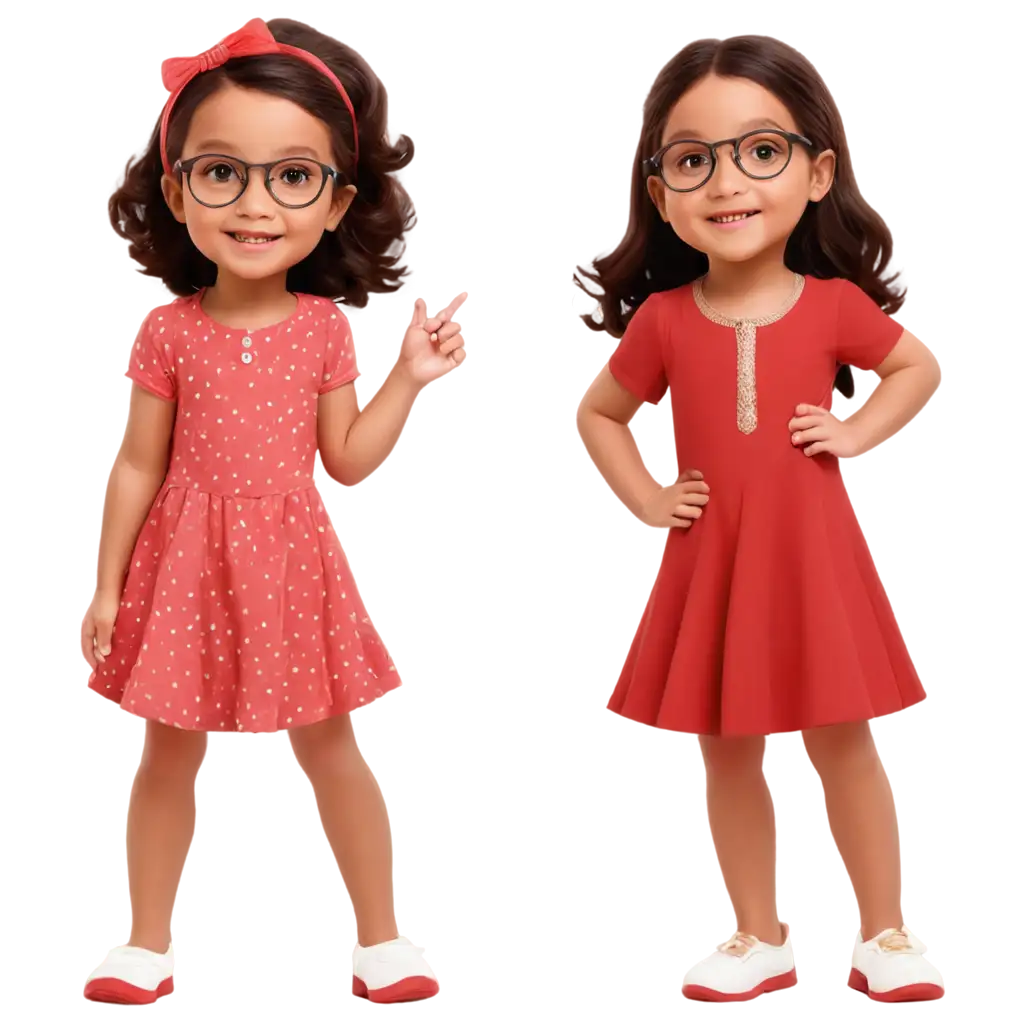 Cute-Indian-OneYearOld-Cartoon-Girl-in-Red-Frock-with-Glasses-PNG-HighQuality-Transparent-Image