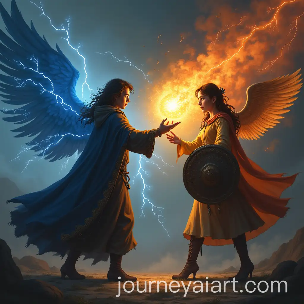 Girl-Mage-Launches-Fiery-Ball-at-Boy-Mage-with-Shield