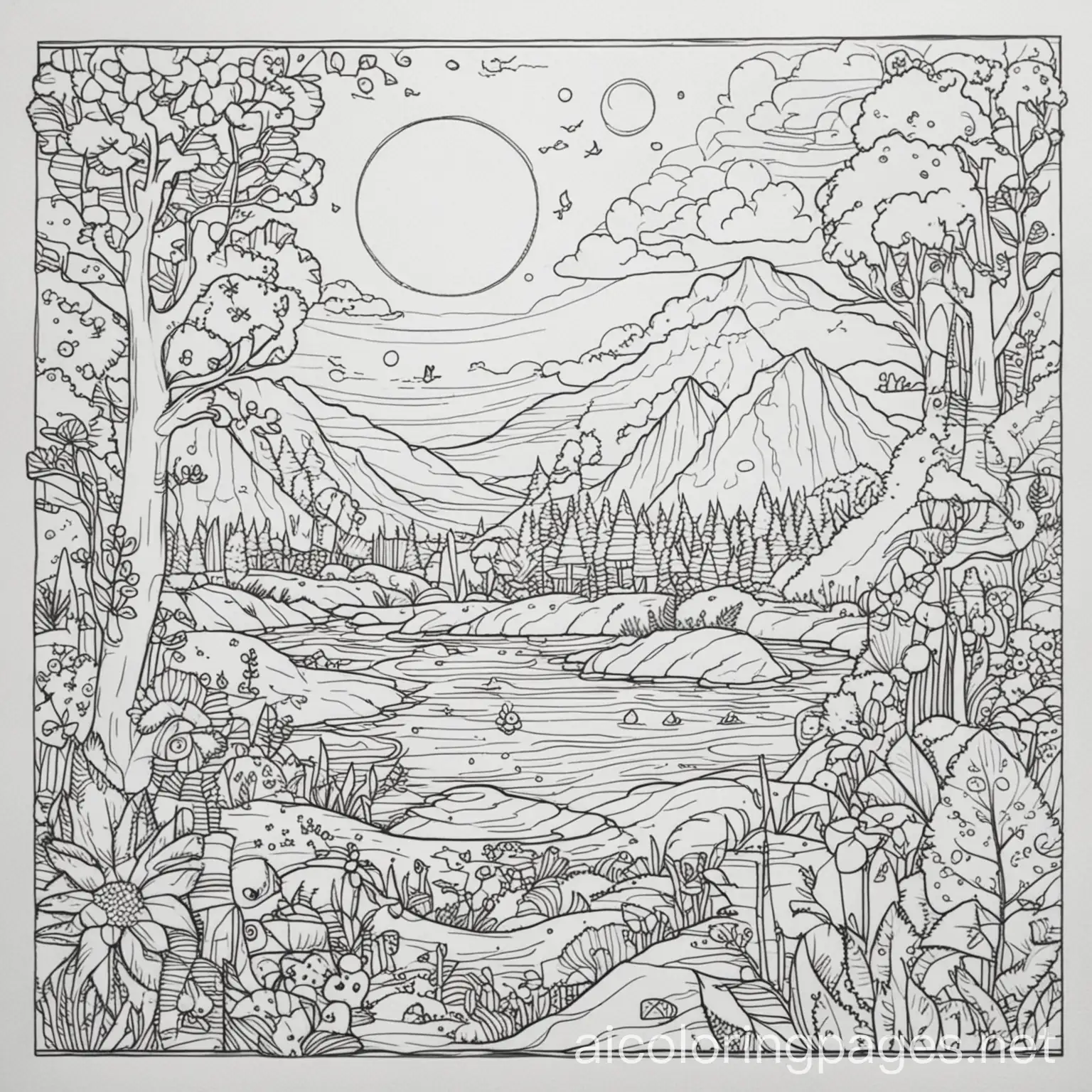 a ton of random summery things, Coloring Page, black and white, line art, white background, Simplicity, Ample White Space. The background of the coloring page is plain white to make it easy for young children to color within the lines. The outlines of all the subjects are easy to distinguish, making it simple for kids to color without too much difficulty