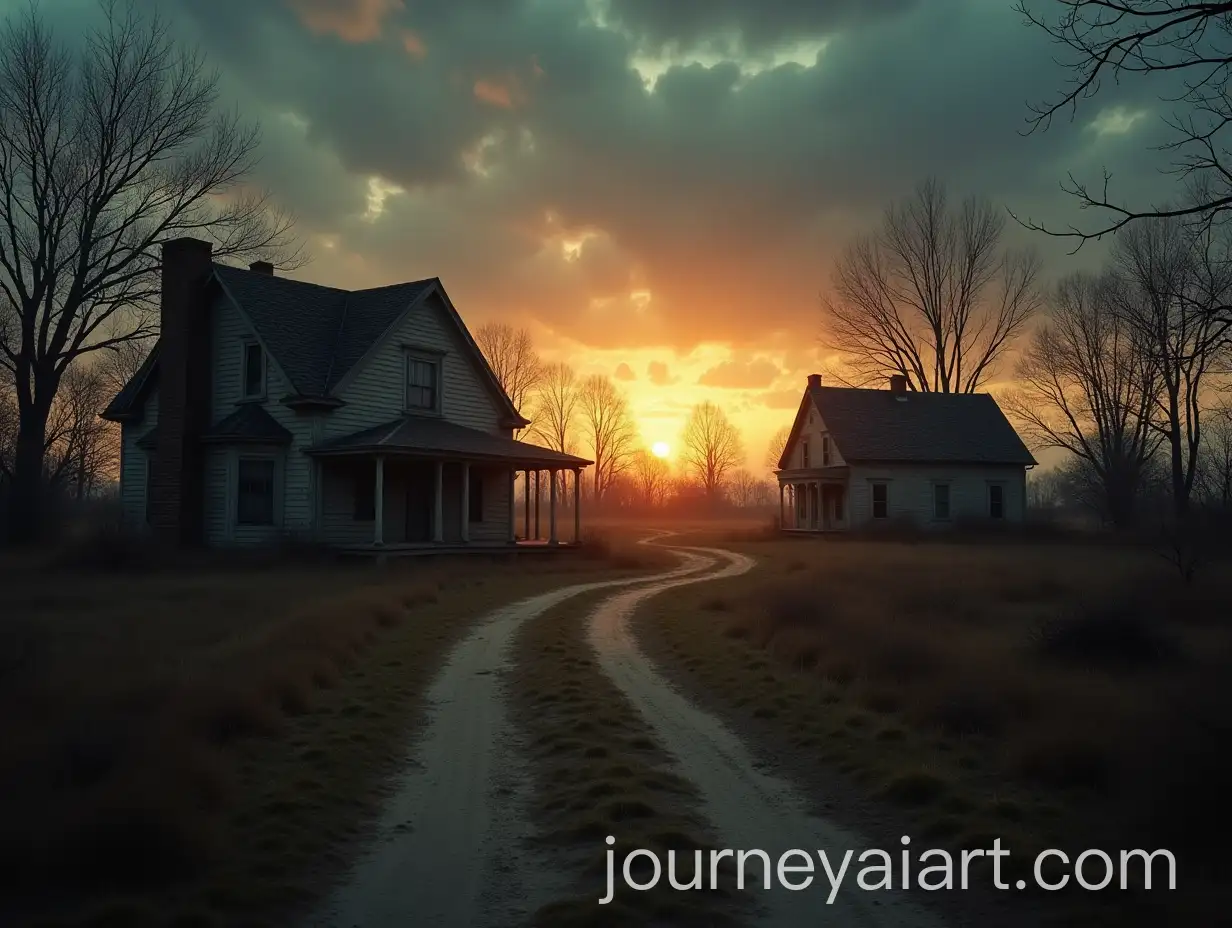 Abandoned-Rural-Village-atAI-Image-Prompt-Expansion-Sunset-with-Old-Cemetery-and-Eerie-Atmosphere