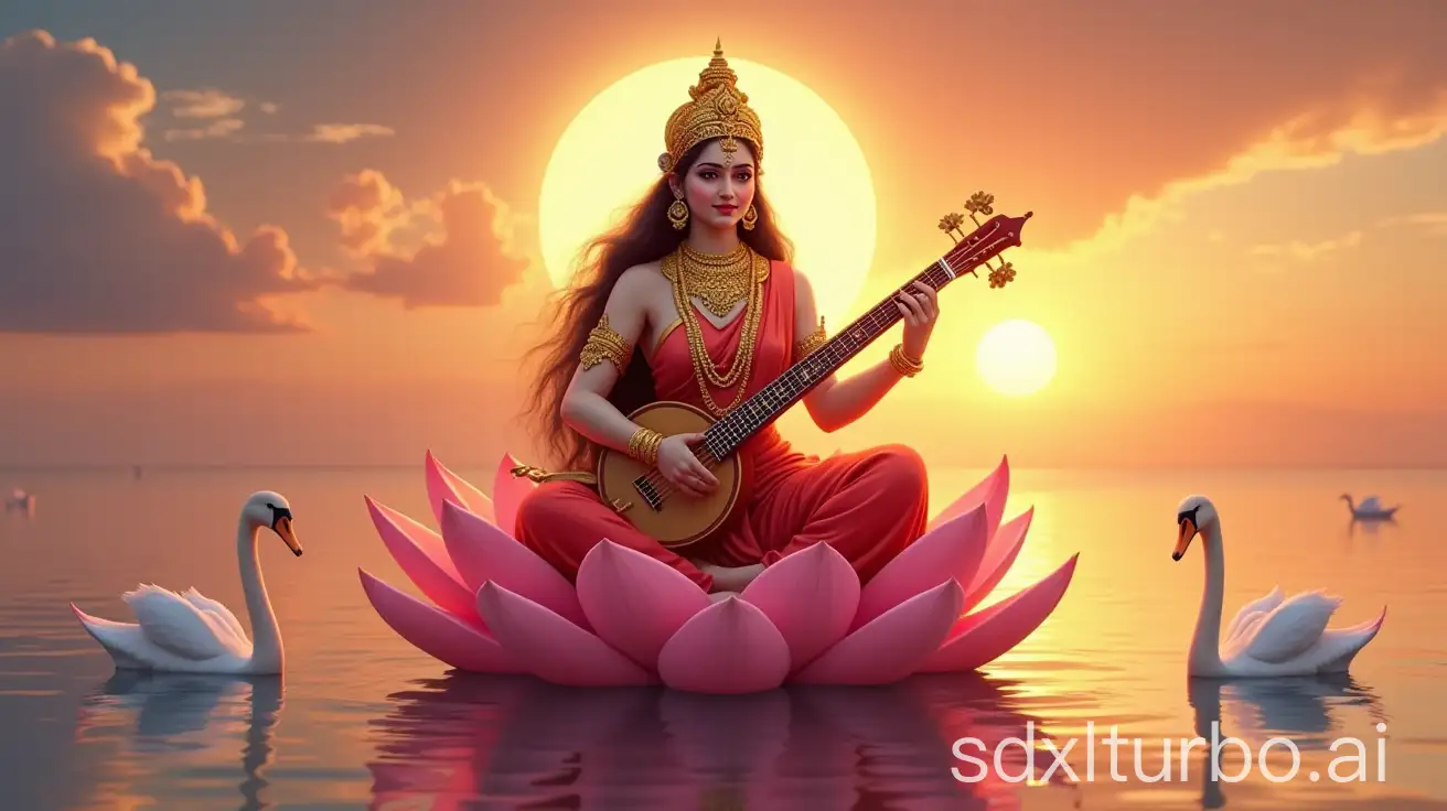 Goddess-of-Harmony-Playing-Veena-on-a-Lotus