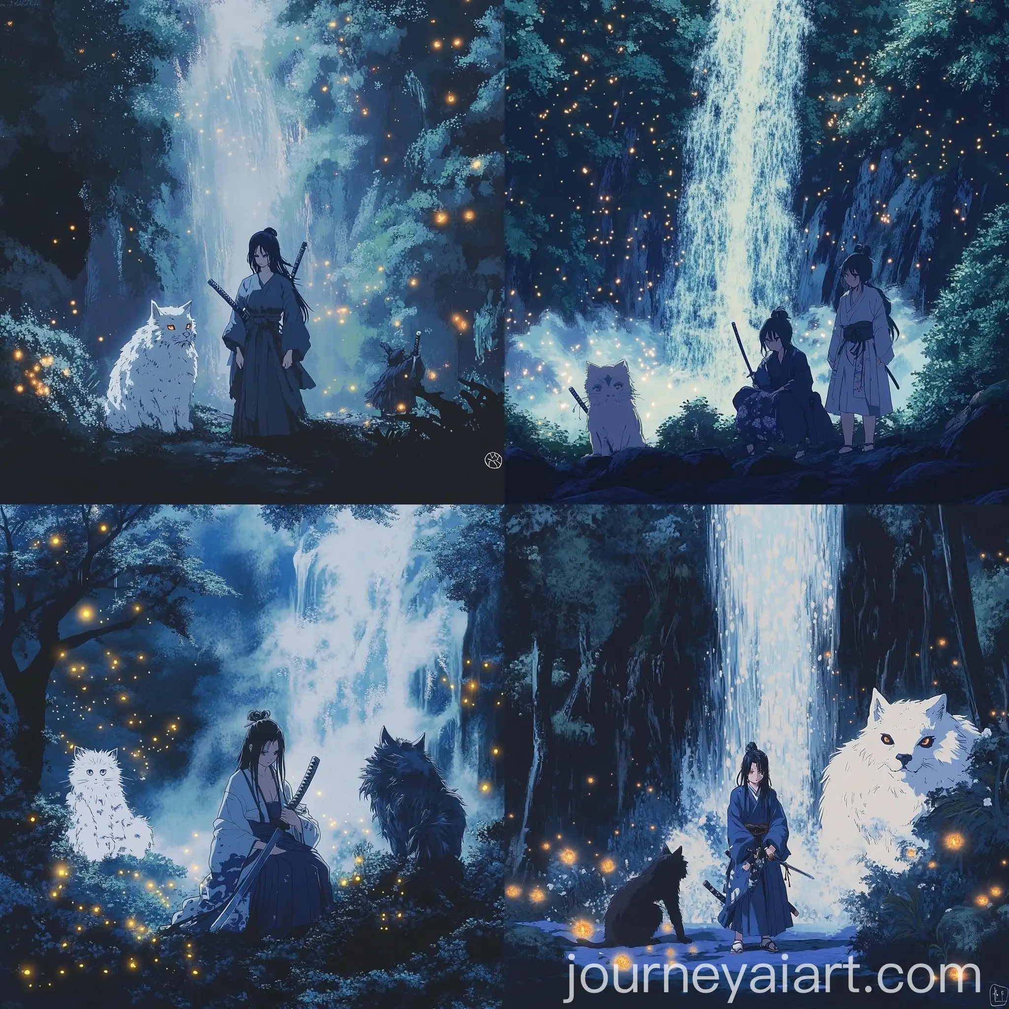 Whimsical-Dark-Anime-Ghibli-Art-Samurai-Warriors-and-Forest-Spirit