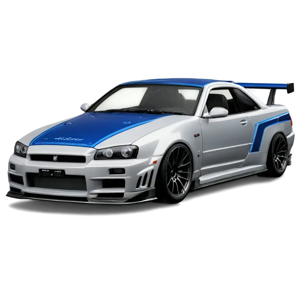 HighQuality-PNG-of-a-Japanese-R34-Skyline-in-Gray-with-Blue-Stripes