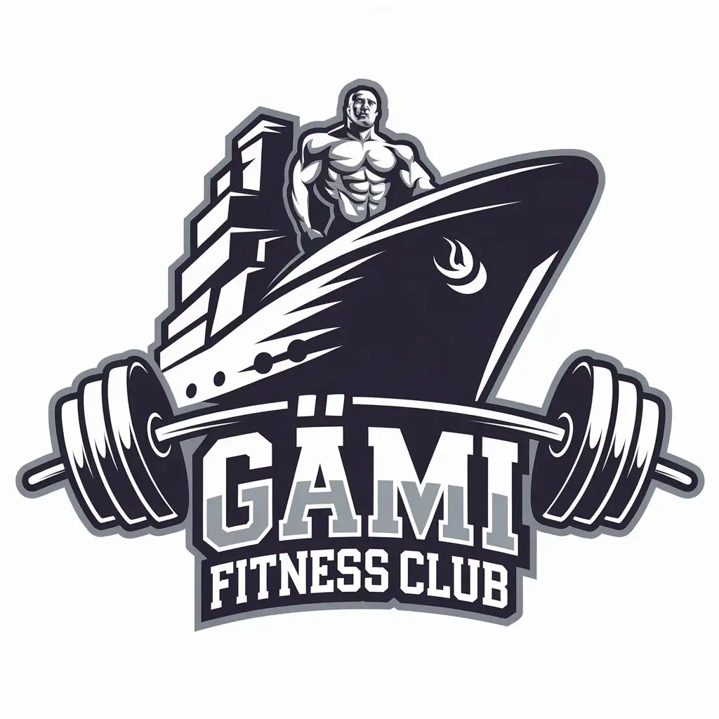 LOGO Design for GMI FITNESS CLUB Bodybuilder Pose on Ship Symbol