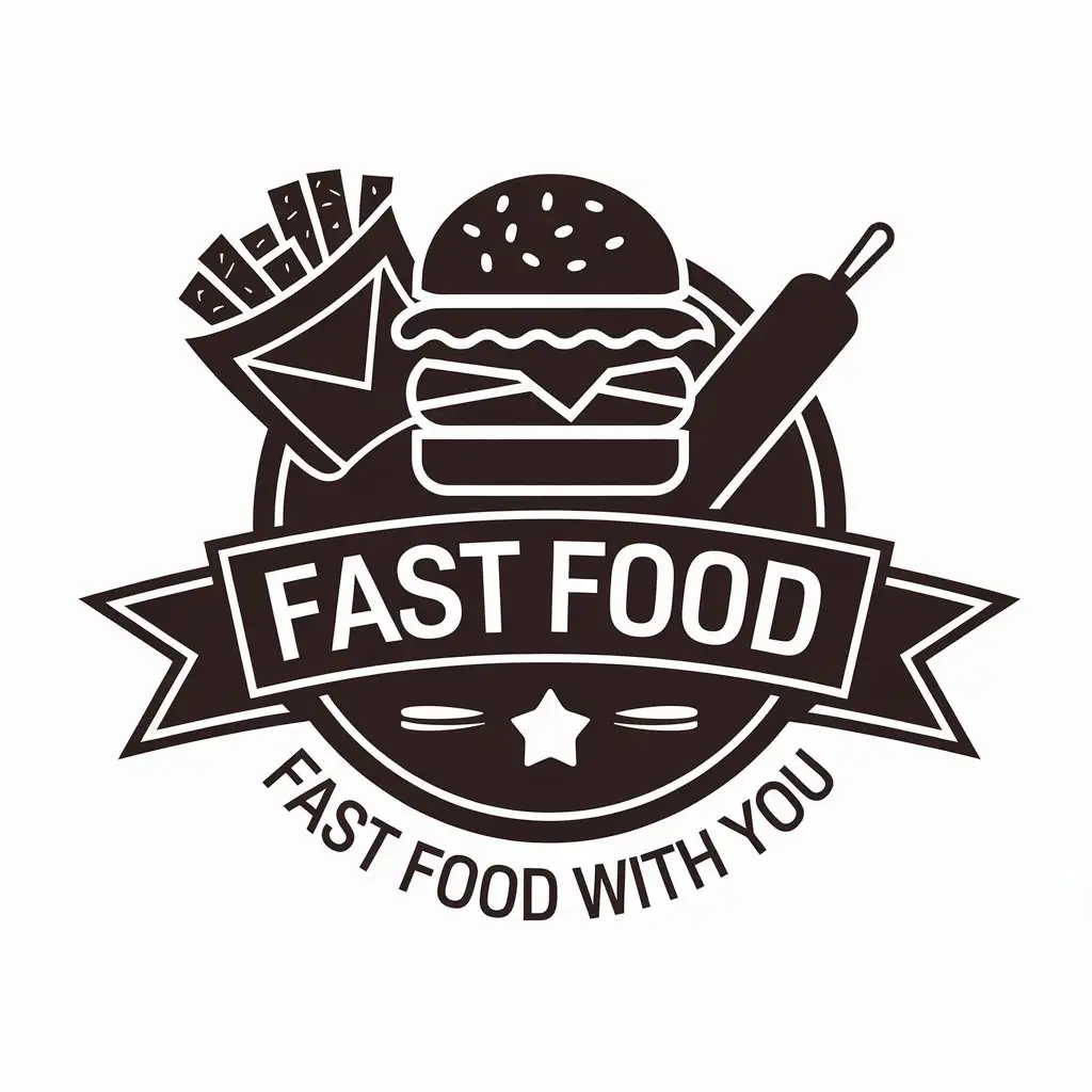 a vector logo design,with the text "Fast food with You", main symbol:fast food burger chips kebab yummy,complex,be used in Restaurant industry,clear background