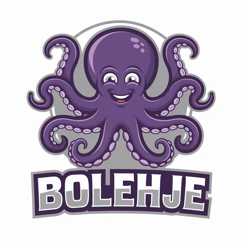 a vector logo design,with the text "Bolehje", main symbol:Purple color fun octopus with 8 hands,Moderate,be used in Technology industry,clear background