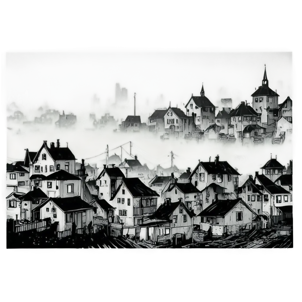 Old-Neighborhood-with-Fog-in-Comic-Drawing-PNG-Image