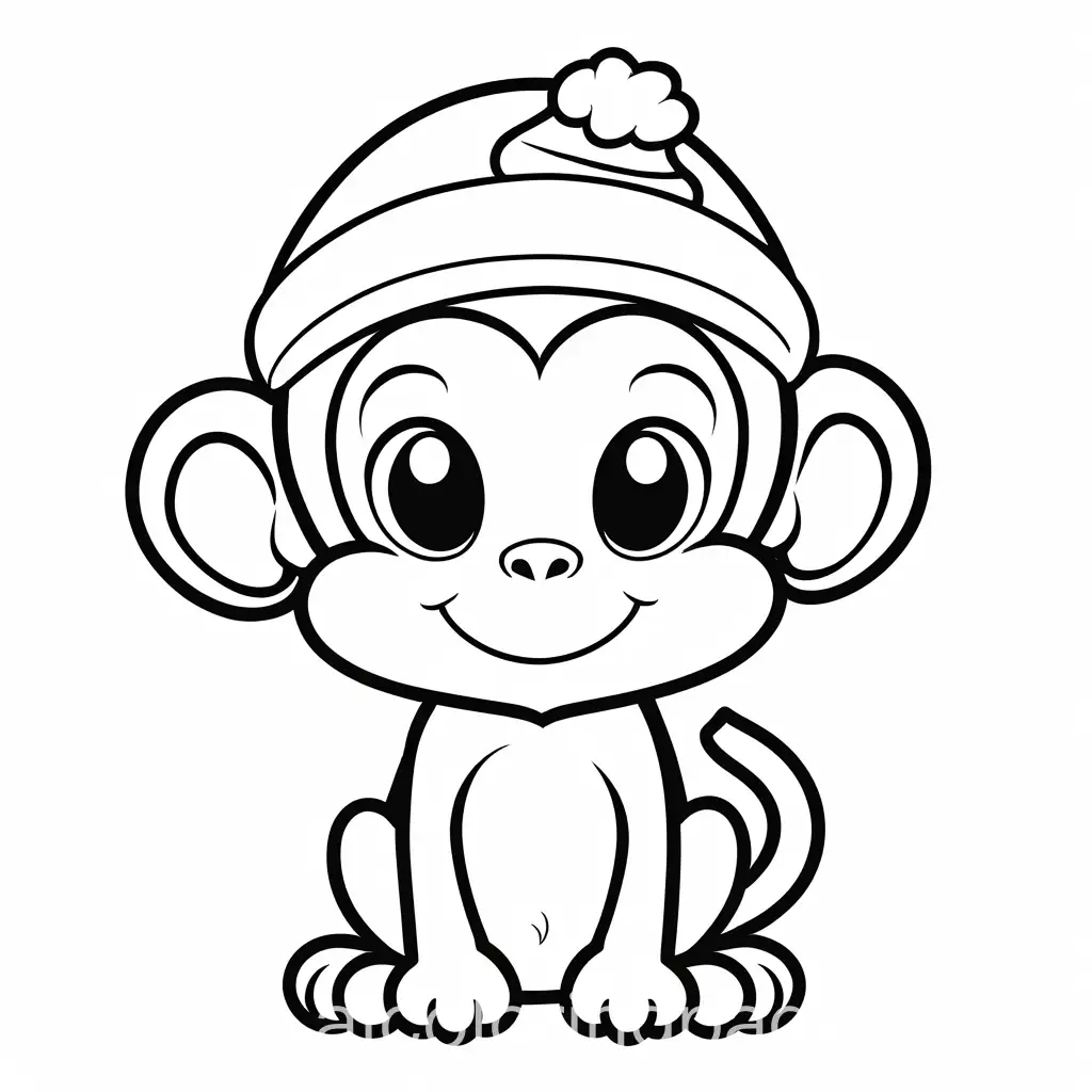 Cheerful-Monkey-in-Christmas-Hat-Coloring-Page-for-Toddlers