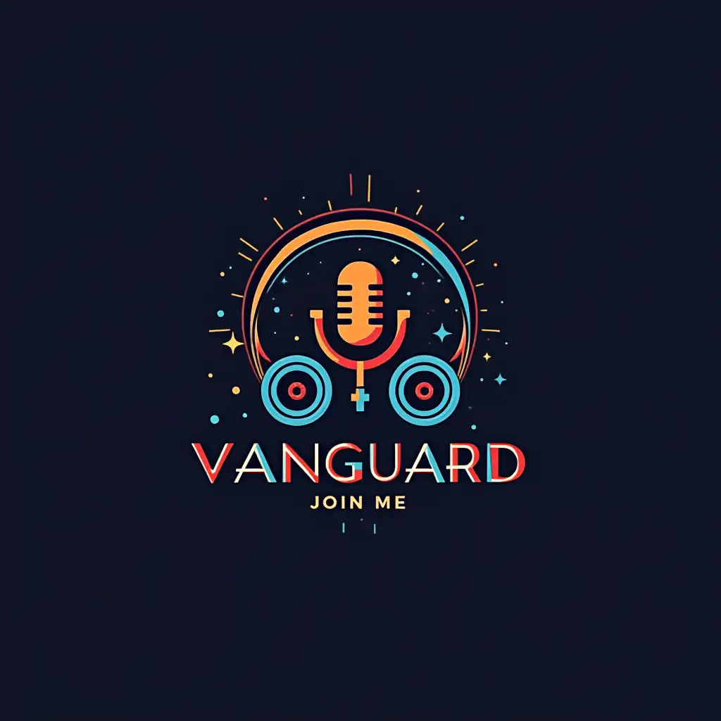 Design a logo for Echo Vanguard. The logo should have 'Music Industry. The color scheme of the logo should be modern and fashionable. It should also include some stylish and creative element representing music. A slogan should be Join Me!