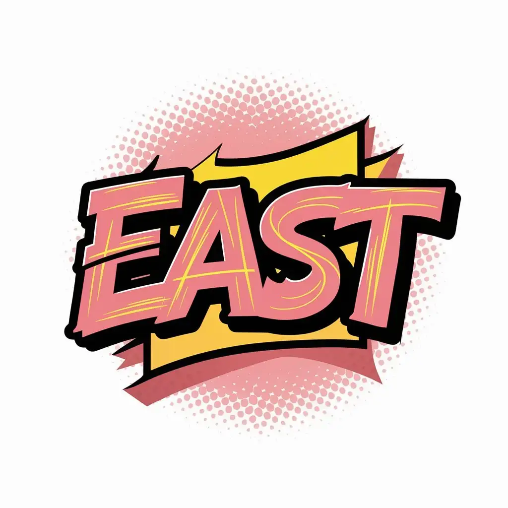 a vector logo design,with the text "east", main symbol:East, graffiti, pink, yellow,Moderate,be used in Entertainment industry,clear background