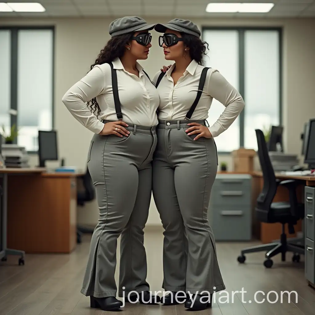 Two-Latina-Businesswomen-in-Stylish-Office-Attire-Embracing-with-Goggles