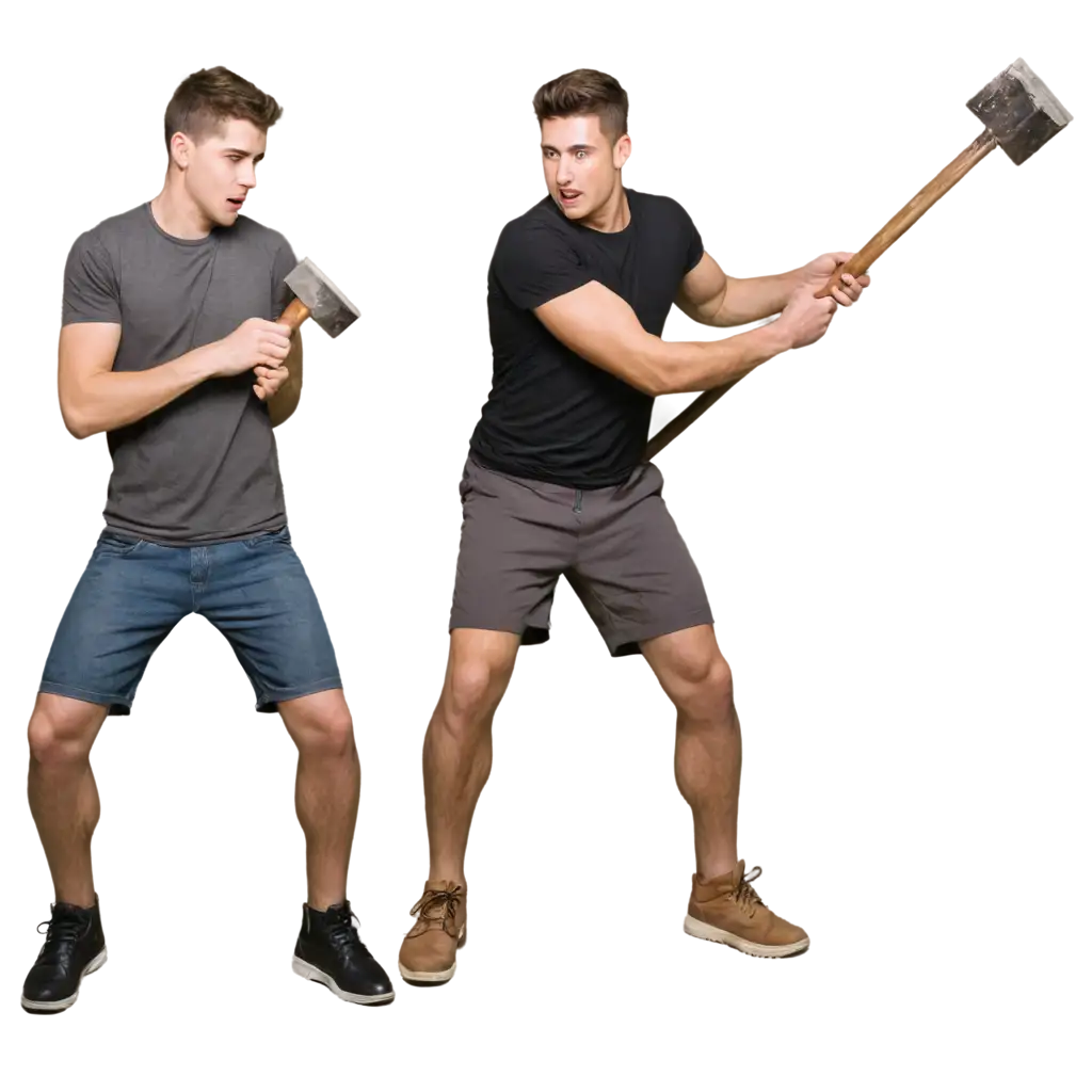 Young-Men-Fighting-with-Hammers-PNG-HighQuality-Action-Illustration