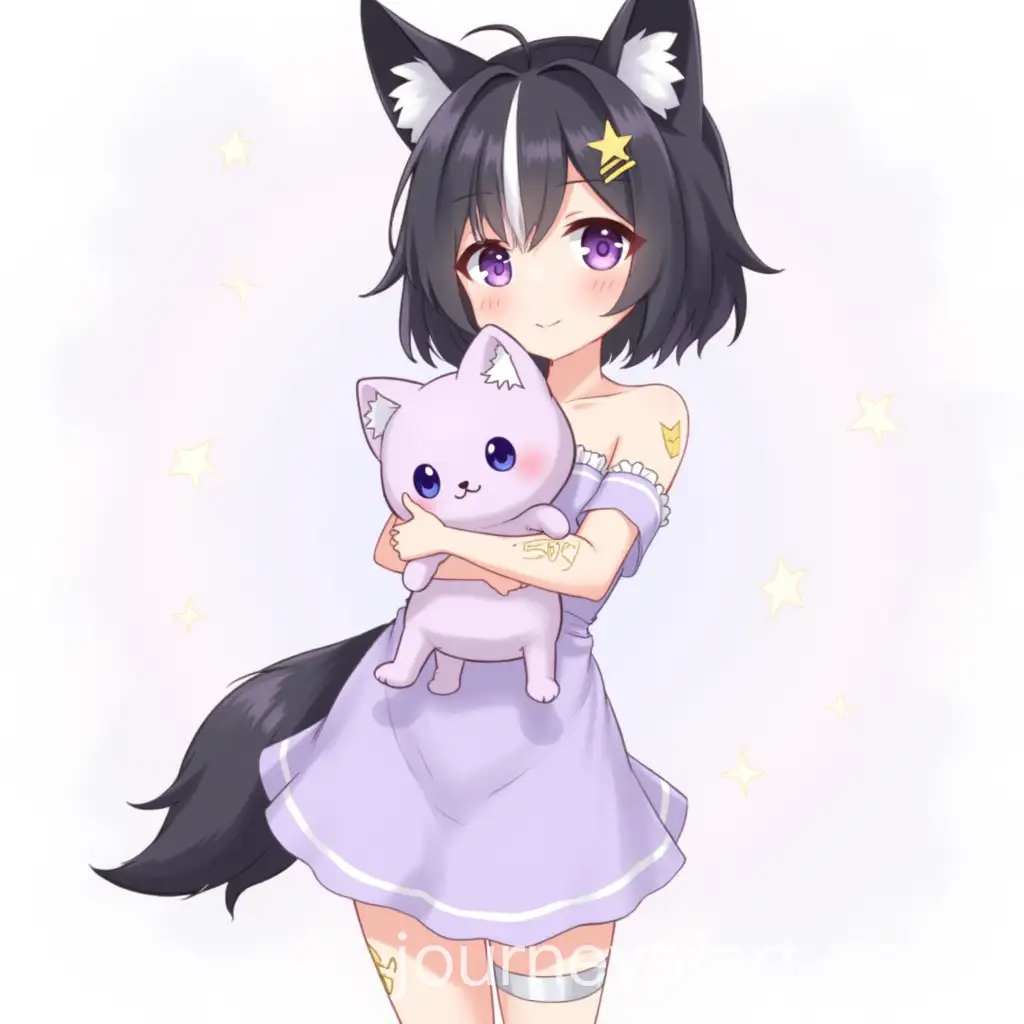 Cute-Virtual-Youtuber-Girl-with-Fox-Ears-and-Lilac-Cat-Plushy