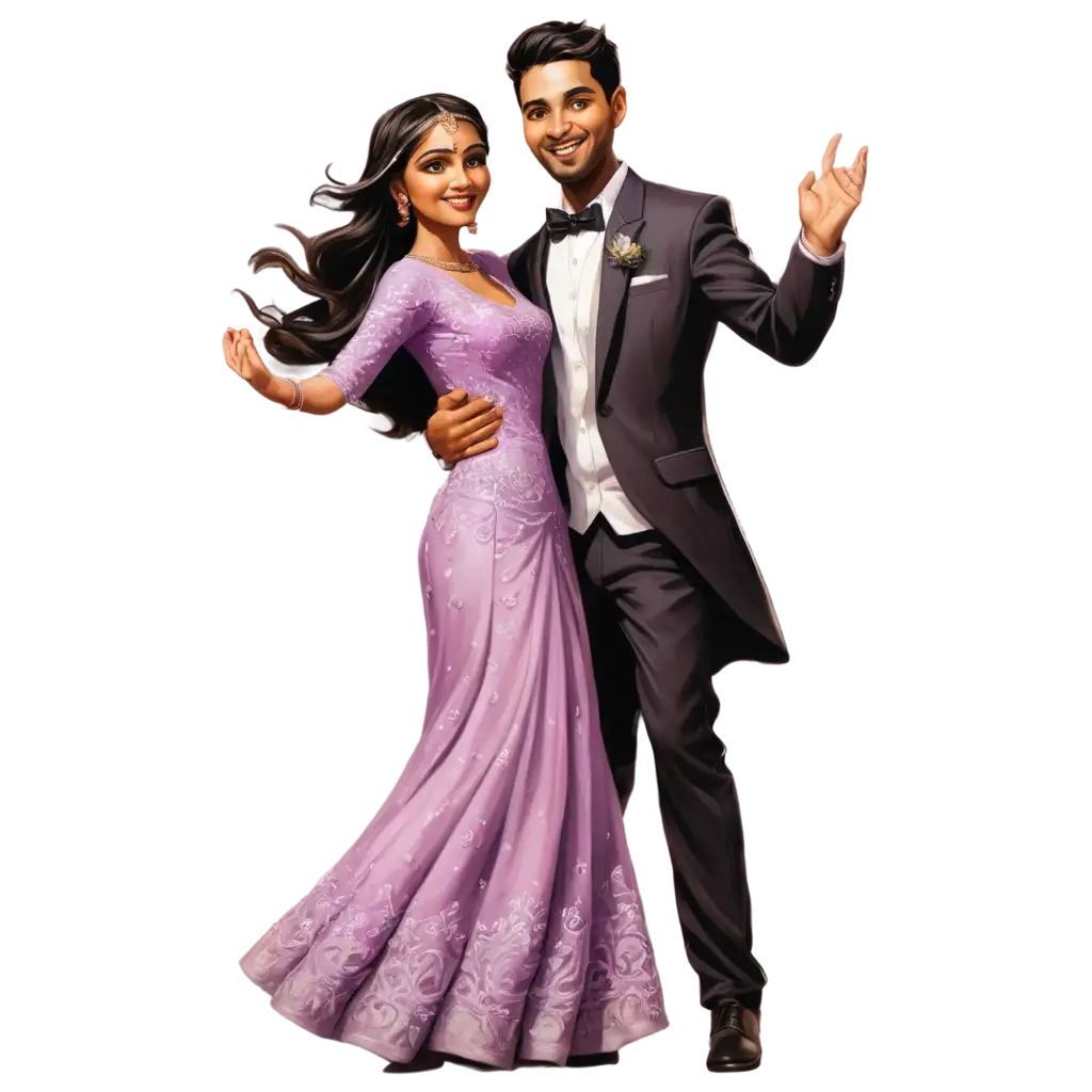 PNG-Image-of-an-Indian-Wedding-Bride-in-Lavender-Lehenga-and-Groom-in-Black-IndoWestern-Suit-Dancing