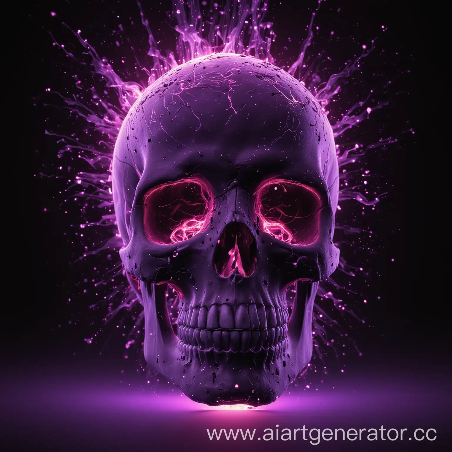 Glowing-3D-Skull-in-Acid-Style-on-Bright-Purple-Background