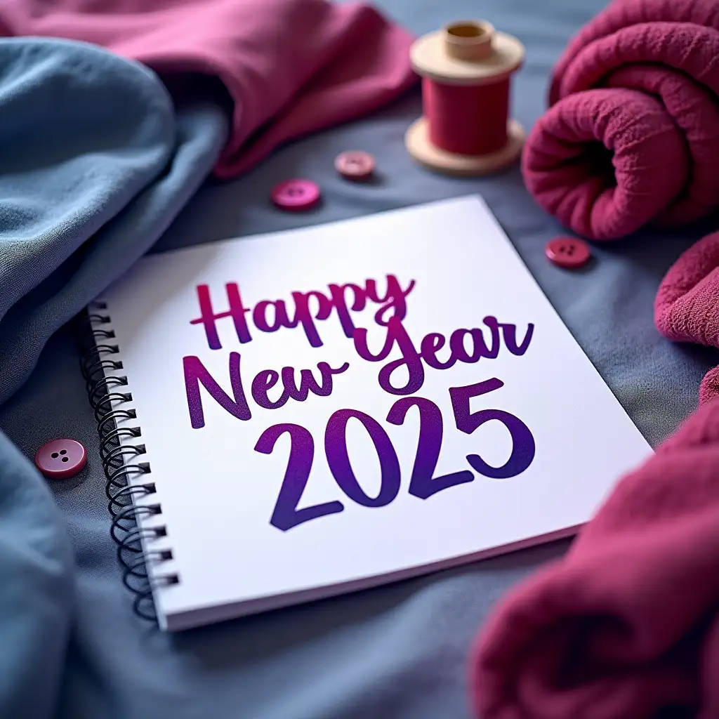 Realistic-Happy-New-Year-2025-Handwritten-Design-on-Notebook-Surrounded-by-Apparel-Materials