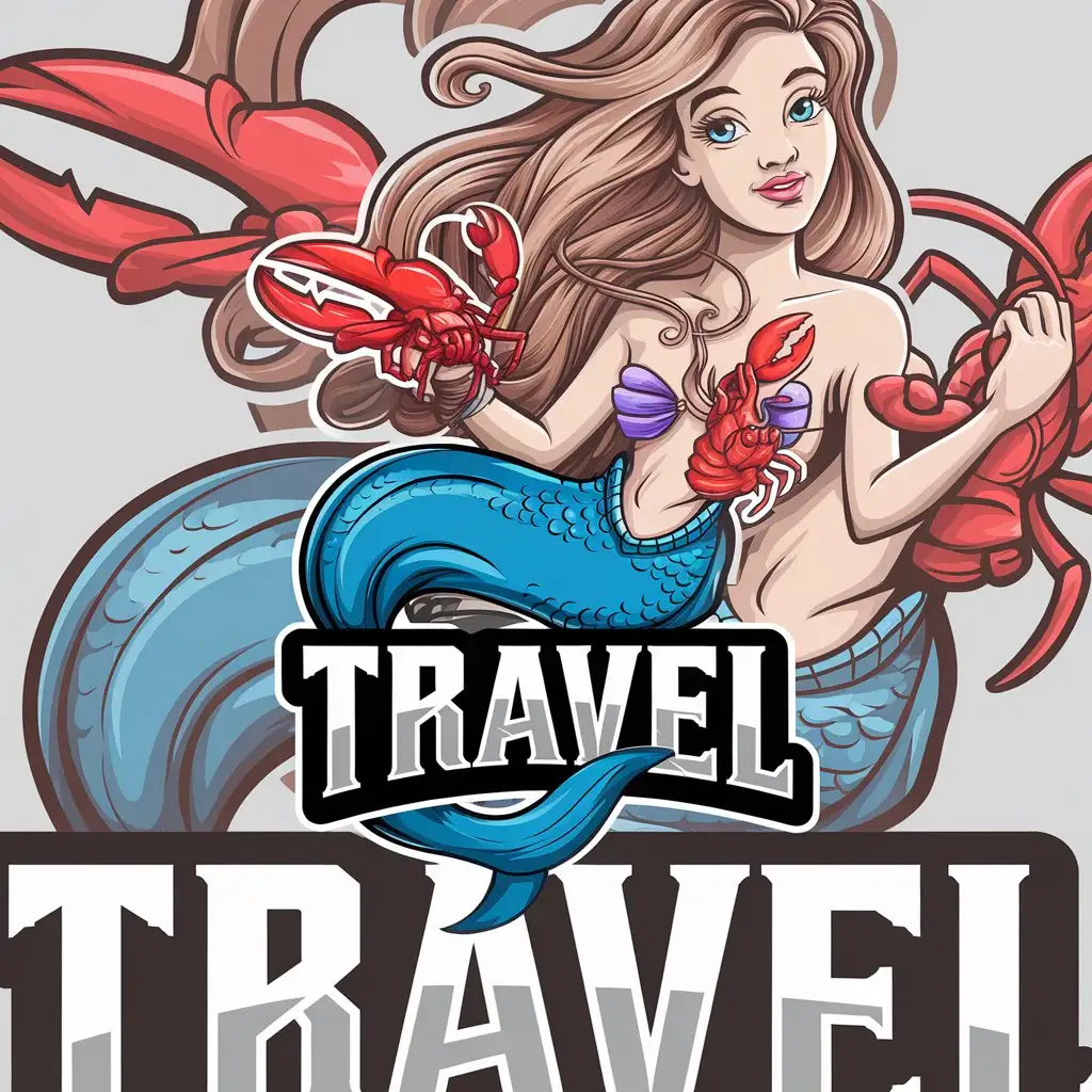 LOGO-Design-for-Travel-Graceful-Mermaid-with-Dolphin-Tail-Triton-and-Lobster