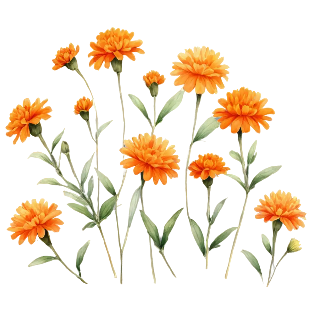 HighQuality-PNG-Orange-Marigold-Flowers-with-Lush-Green-Leaves-for-Botanical-Designs