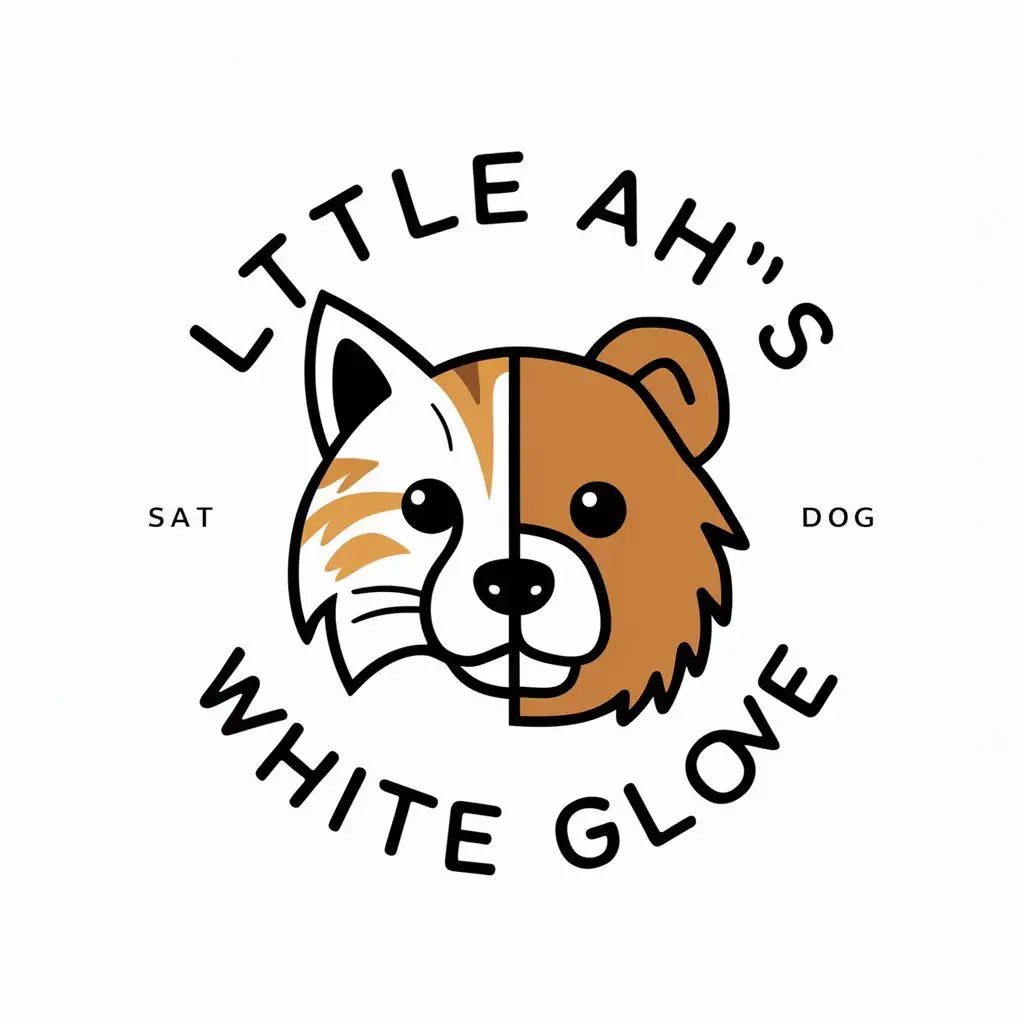 a vector logo design,with the text "Little Ah's white glove", main symbol:Lynx cat and comparative to bear dog, icon, cute. Simple.,Moderate,clear background