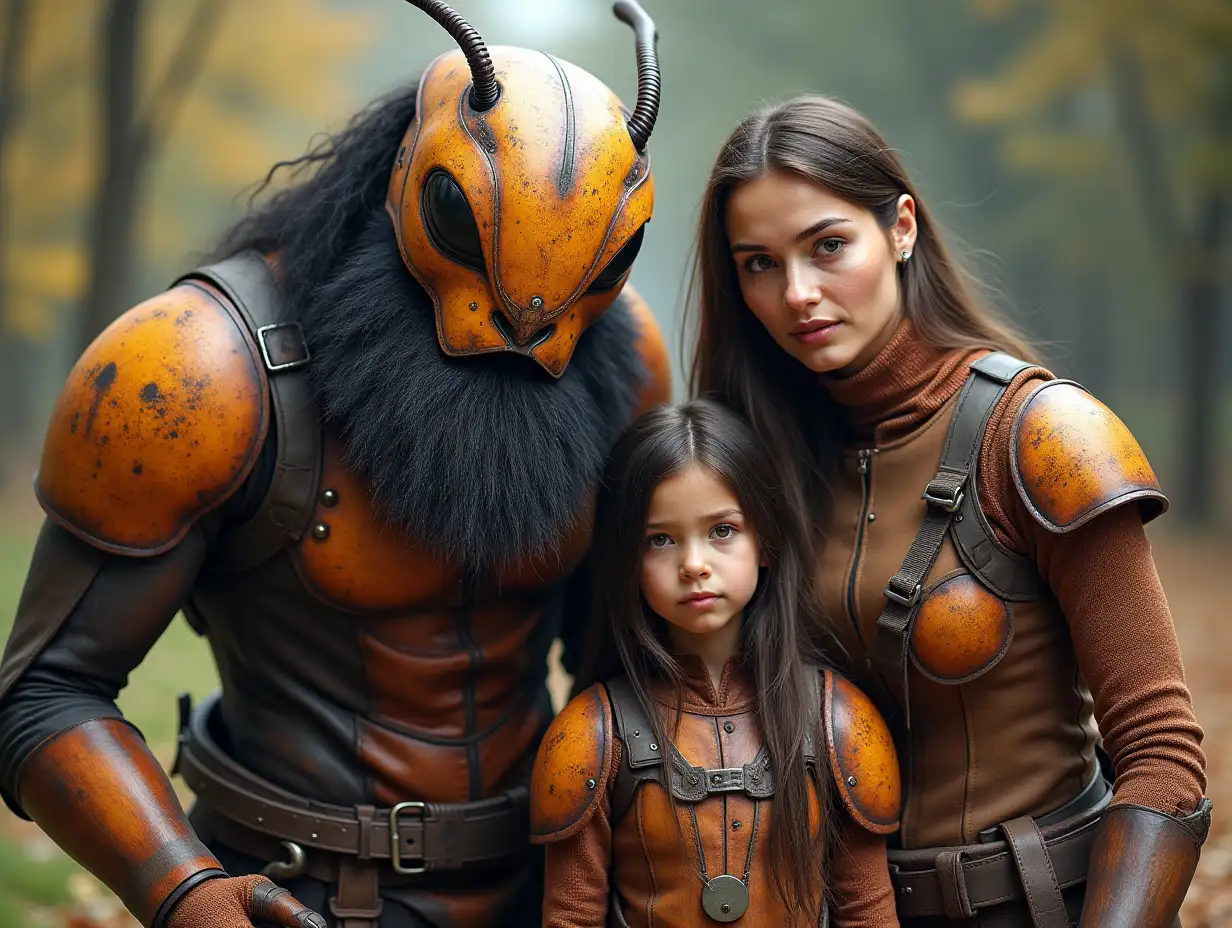 Ki-Fantasy family,Man,Woman, and Children, giant Ant-man face with Beard and with Wooden armor equipment