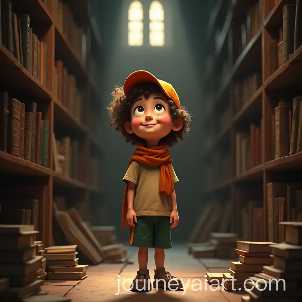 Cheerful-Young-Boy-in-Ancient-Library-with-Dusty-Old-Books