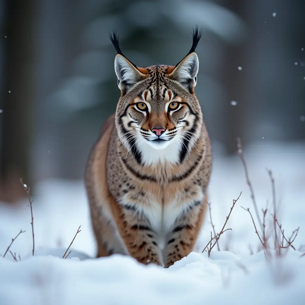 russian nature realistic photograph in winter, bobcat